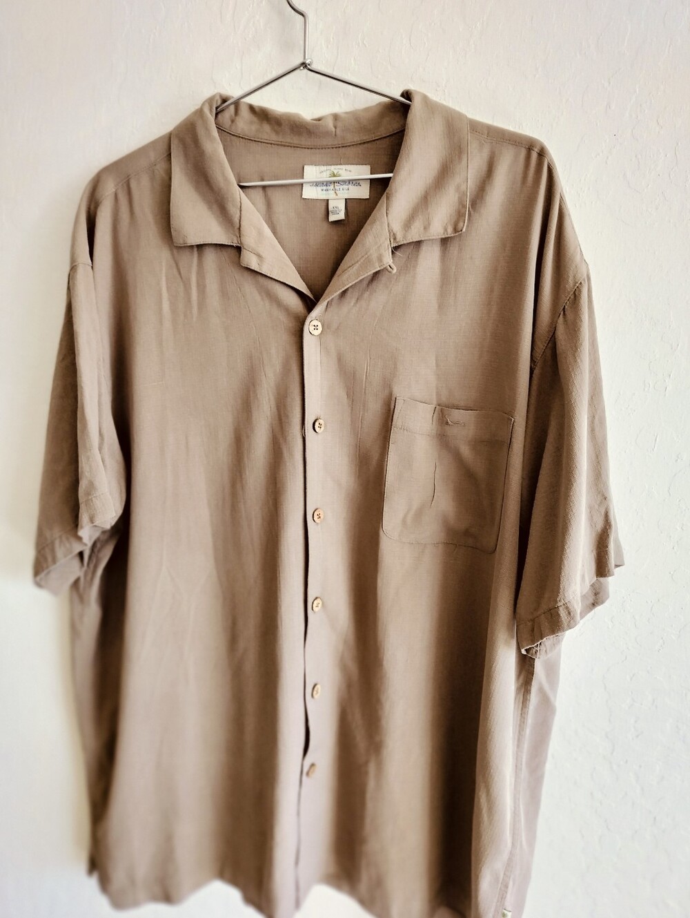 Island Shores Original Island Wear Men's XXL 100% Washable Silk Shirt Beige